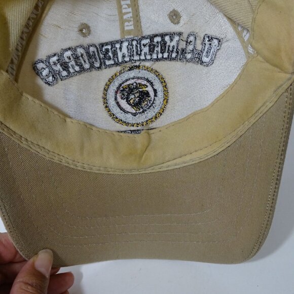 US Marine Corps Veteran Cap Tan Camo Adjustable Strap Back Men One Size FLAW - Picture 10 of 13